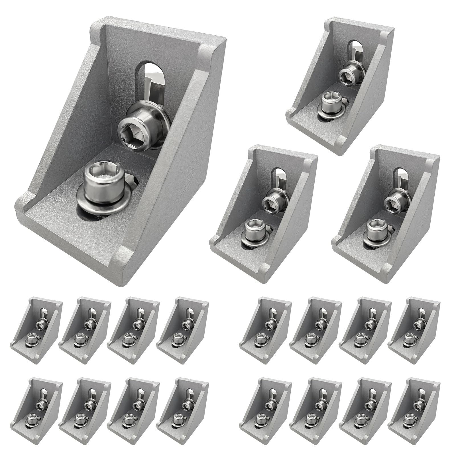 VORXEON 20 stuks bevestigingsmateriaal hoek 30 x 30 mm Nut8 M6 aluminium profiel bevestigingsset raster stutten hoekverbindingen aluminium hoekverbindingen met individuele verpakking voor