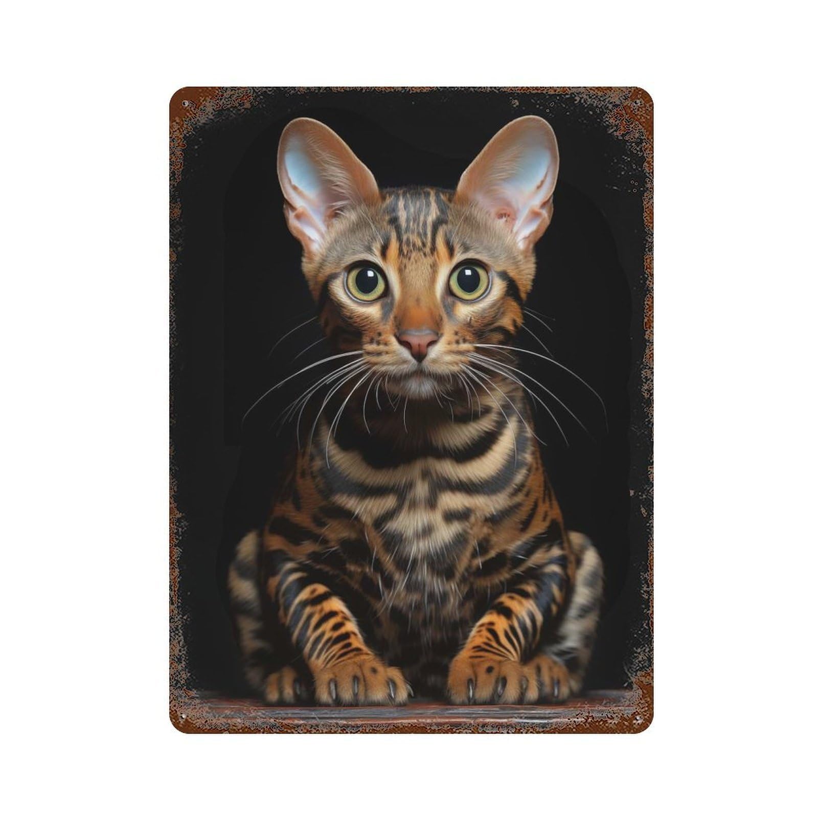 Bengal Cat Rust Effect Tin Sign 15.7"x11.8", Ideal for Shed, Workshop And Garage Wall Decor