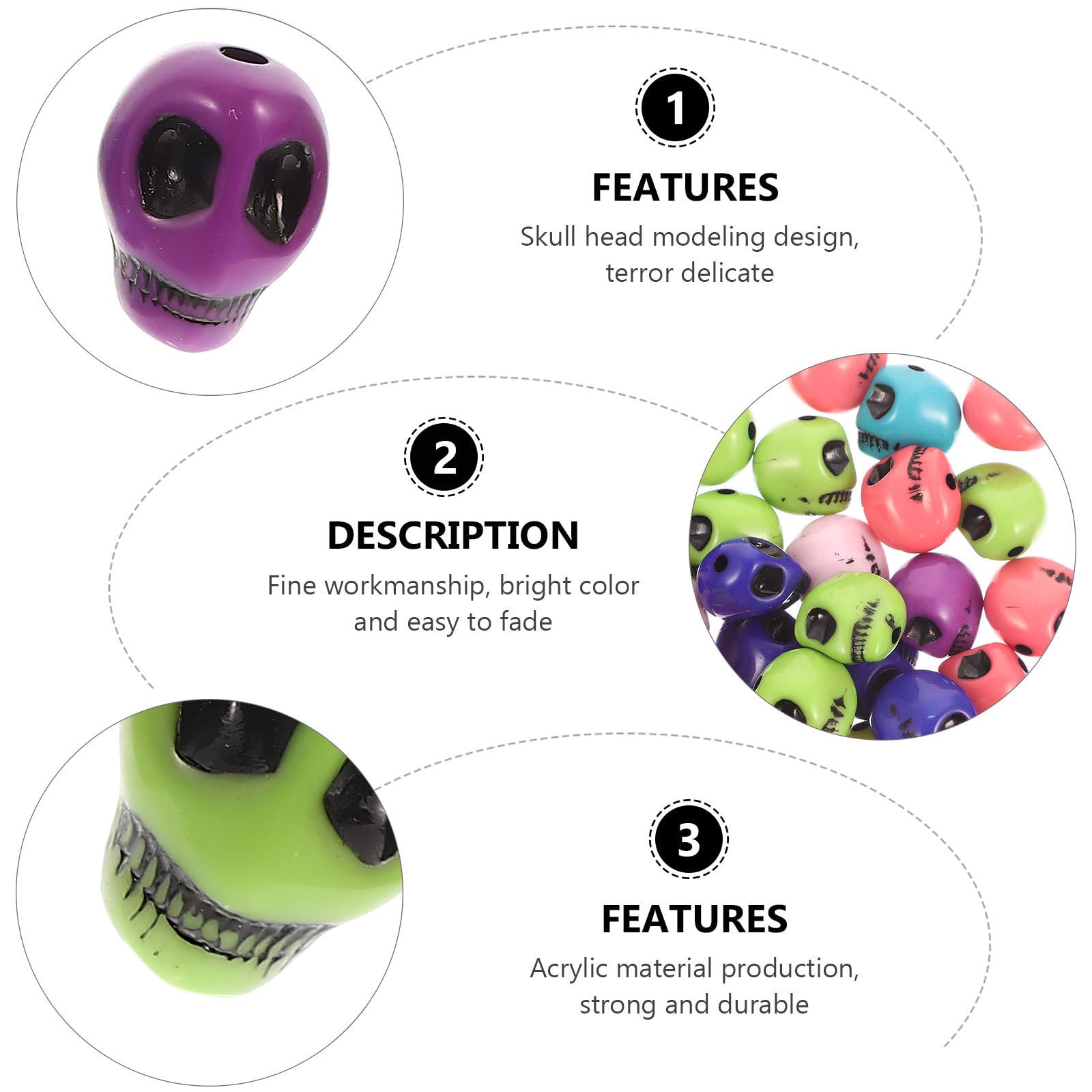 OSALADI 1500 Piezas Cuentas Acrílicas de Calavera para Hacer Pulseras y Collares, Diseño Único de Calavera, Material Resistente que No se Desvanece ni Rompe, Ideales para Halloween