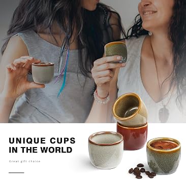 Ceramic Espresso Cups Set of 4, Double Walled 2oz Espresso Coffee Mugs for Eespresso Cups, Special Glazed Demitasse Cups Expresso Coffee Cup for Espresso Machine