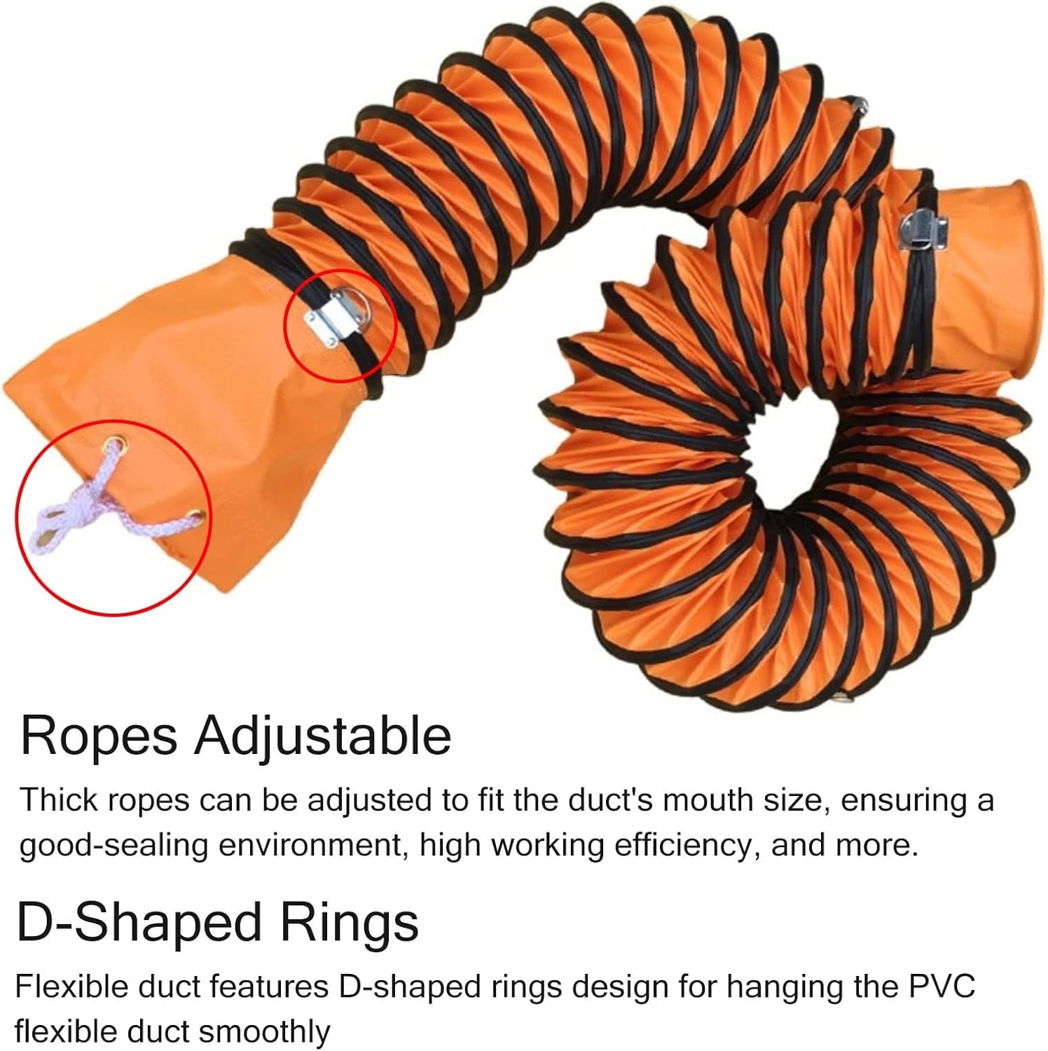 Manguera para conductos, Manguera Flexible de PVC de 2 m (6,5 pies) - Tubo de ventilación de 76 a 15 cm (30 a 6 Pulgadas) para extractores de Garaje, 600 mm de diámetro, conducto Naranja dur