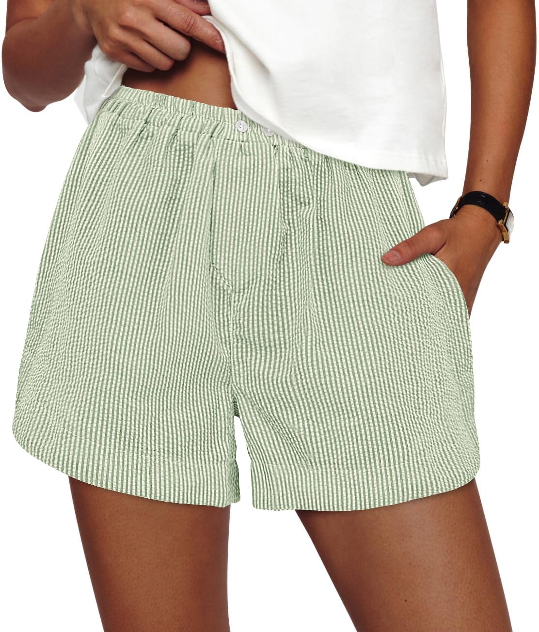 PRETTYGARDEN Women’s Striped Boxer Shorts Summer 2025 Trendy Casual Elastic Waist Lounge Sleep Pajama Bottoms Beach Shorts