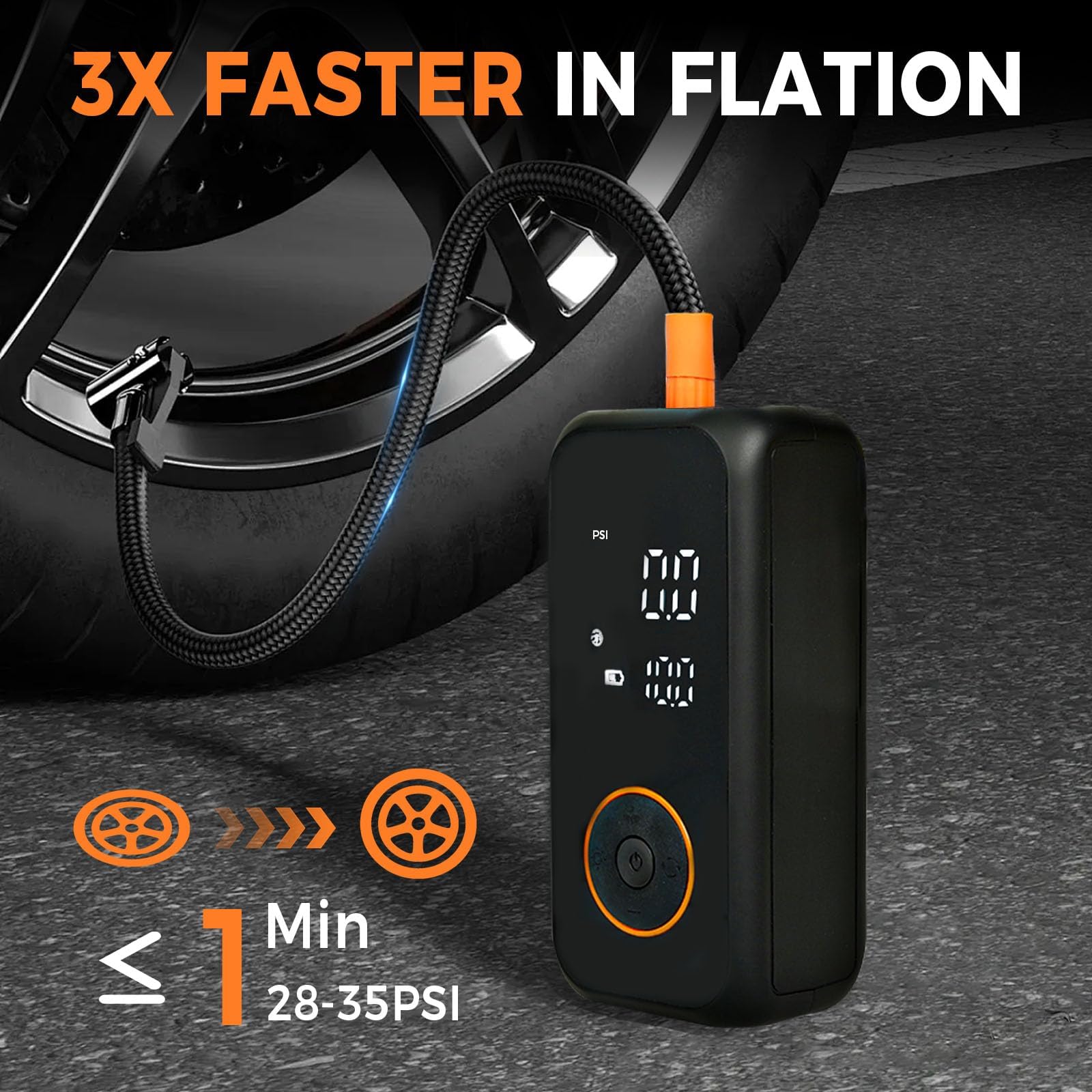 Compressore d'aria portatile 150PSI Pompa di aria per pneumatici per auto Gonfiatore per pneumatici senza fili con manometro digitale Luce LED Palloncini bici elettrica Accessori per auto a sfera per