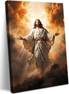 Jesus Canvas Wall Art, Christ Divine Mercy Portrait, Catholic Christian Wall Decor of God for Living Room or Prayer Room, Vintage Room Decor Picture – 12"x16" Framed
