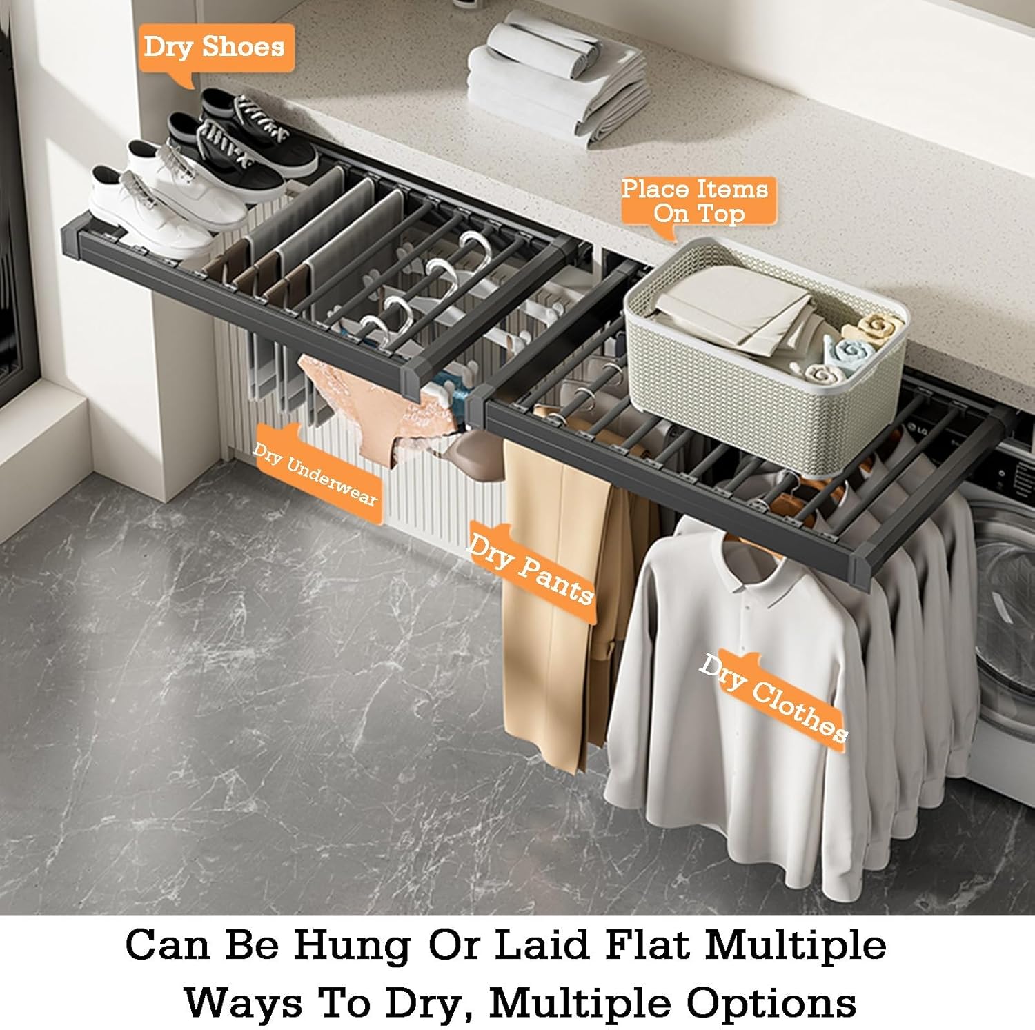 Wall-Mounted Drying Rack with Pull-Out Shelf for Laundry Organization Above Washing Machine,Color 1-54x66-71cm