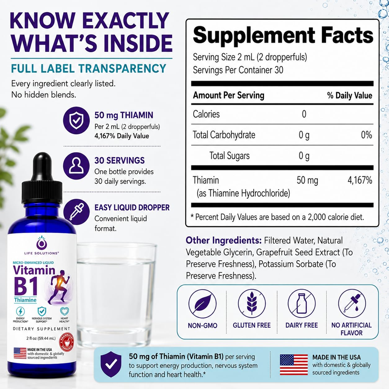 Liquid Vitamin B1 Drops, 50 mg Thiamine HCl Supplement, 30 Servings, 2 oz — Amazon image 6