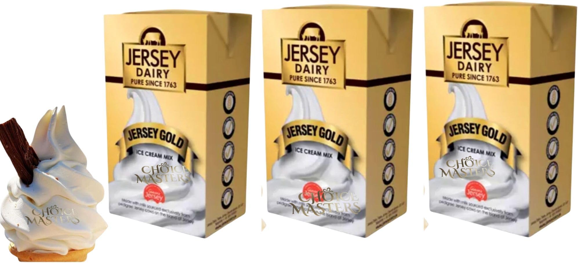 Ice Cream Mix - Soft Serve - Premium Jersey Gold Soft Serve Ice Cream Mix - 3 Packs of 1L Boxes - Superior Creamy Taste - Compartible With Ninja Creami - Home or Commercial Use - 3 x 1L Total