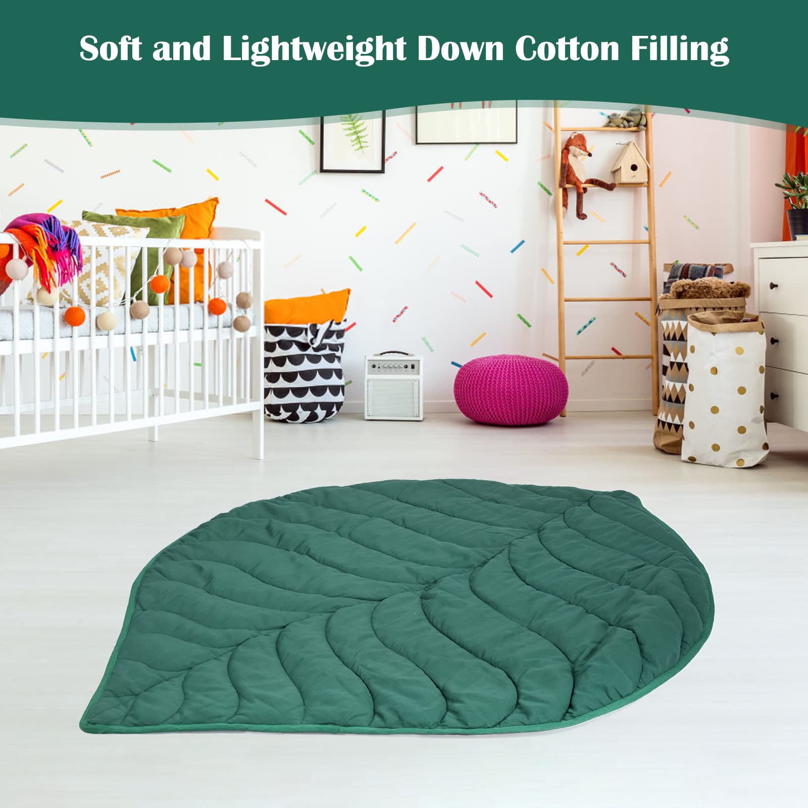VARIPOWDER Baby Play Mat 56.3x42.1 Cotton Crawling Cushion Leaf Nursery Rug Kids Room Rug Floor Gym Tummy Time Mat Soft Washable
