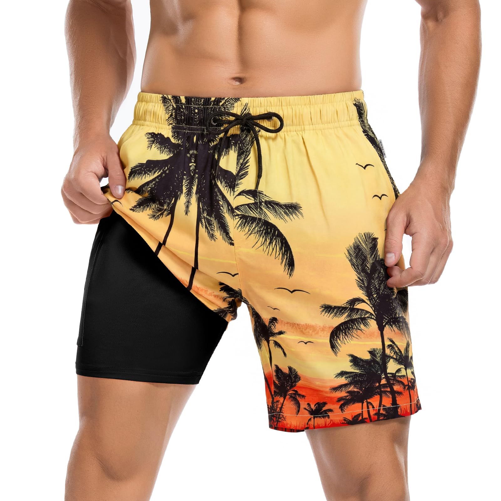 Men's Swim Trunks Board Shorts Quick Dry Mens Swimming Trunks with Compression Liner-image-27