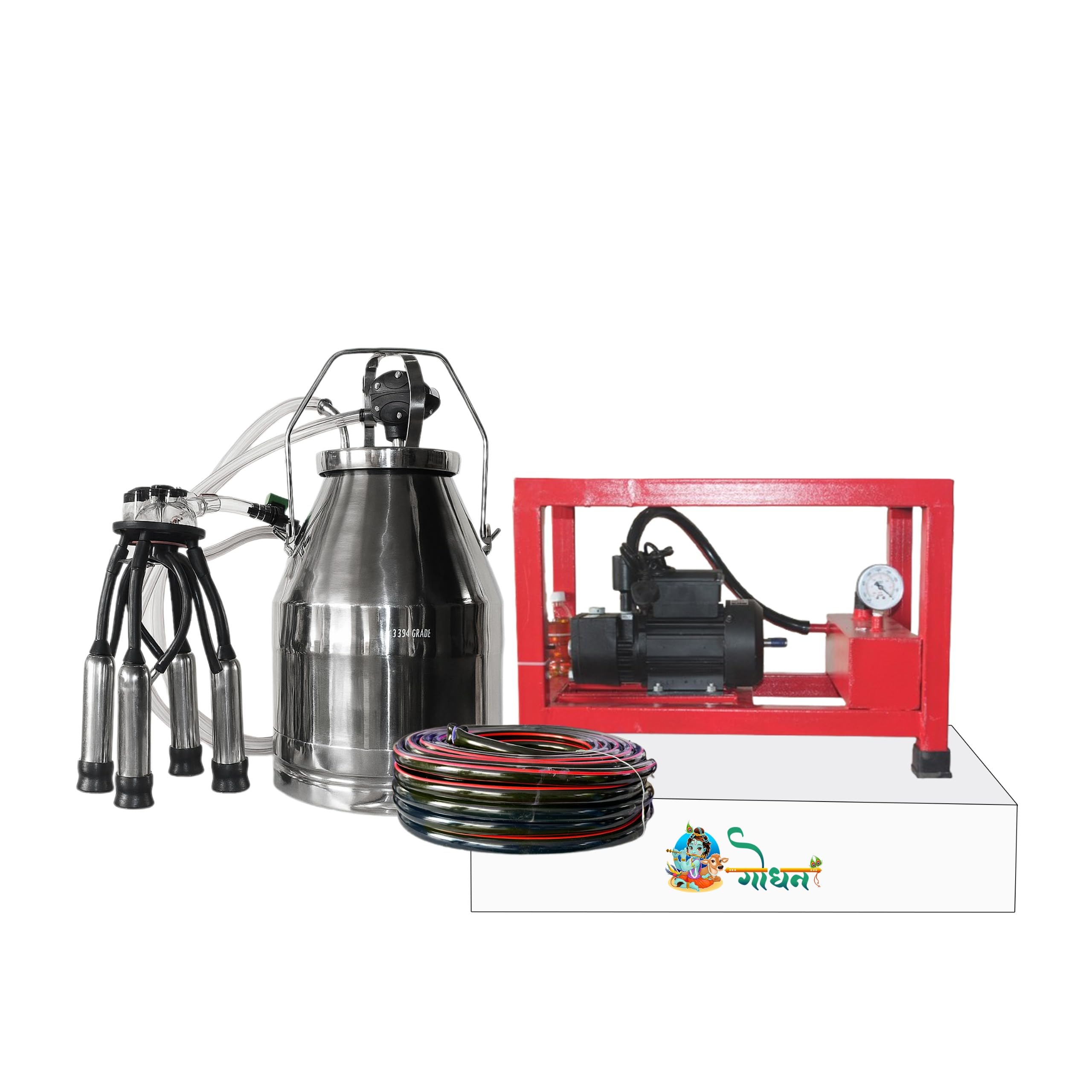 Milking Machine GS-150 Oil 1 Piece | Milking Machine | Milking Machine for Cow Dairy | Milks Upto 8-10 Cows | Single Stainless Steel Can - 25 LTR | Milk Claw- 240 CC | Automatic Milking