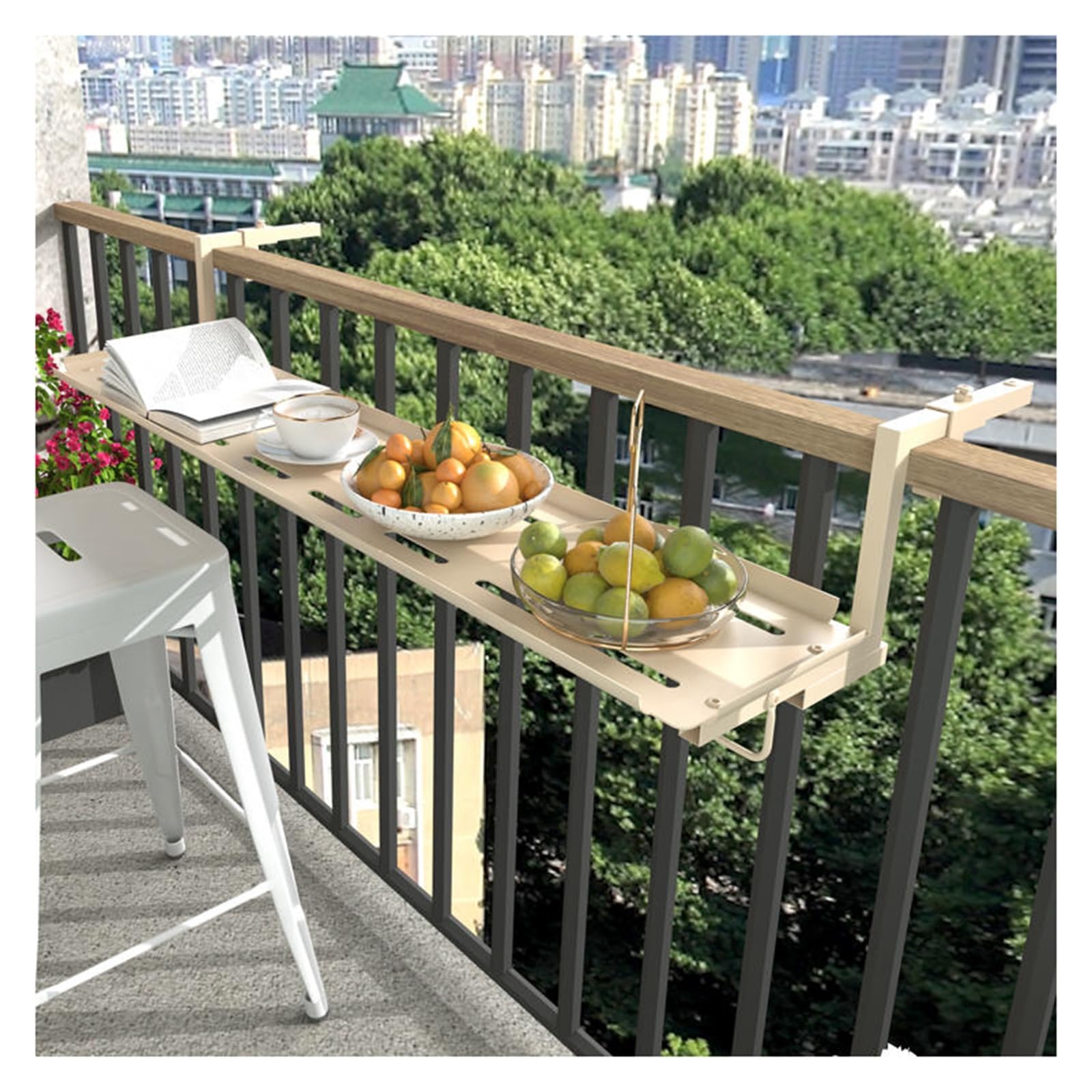 ZHANGGL Adjustable Wooden Balcony Bar Table for Outdoor Railings, All-Weather Patio Serving Table for Porch & Deck (L120*W25cm) - Perfect for Entertaining & Dining