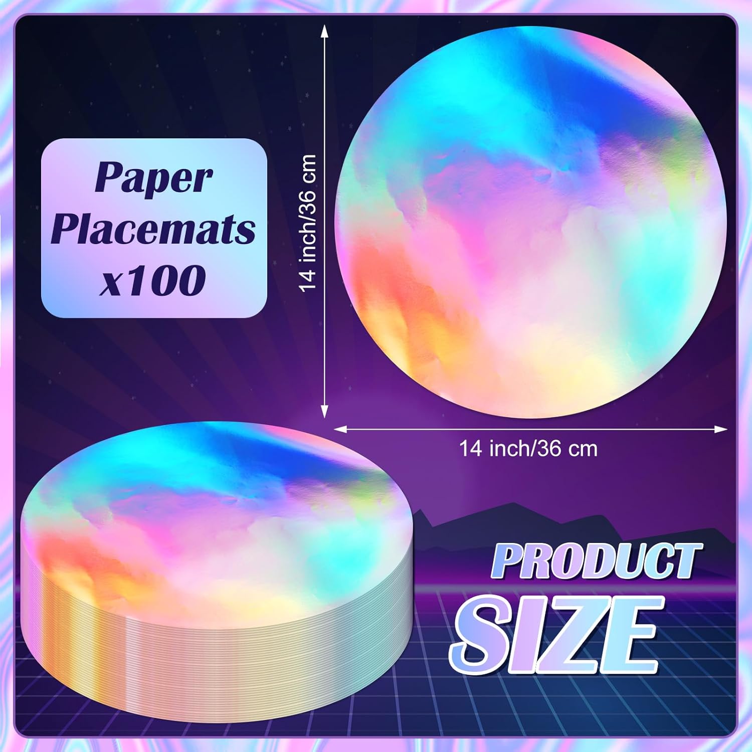 Yeaqee 100 Pieces Round Paper Placemats Disposable Table Mats Mirror Foil Decorative Place Mats for Dining Wedding Table Decoration Banquet Birthday Festive Party(Colorful)