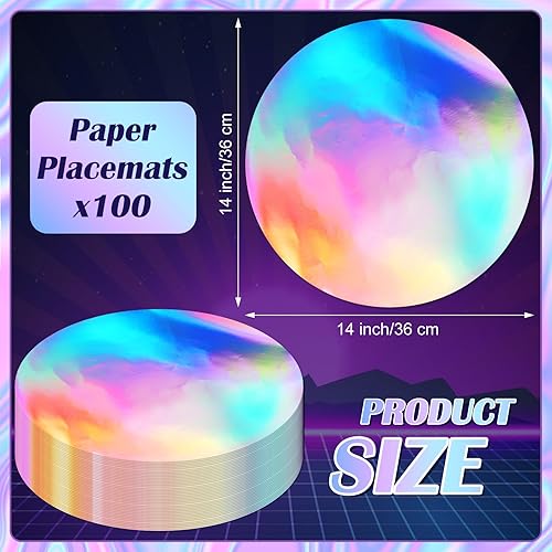 Miniatura 8 de 100 manteles individuales de papel, desechables, redondos, de aluminio, de espejo, metálicos, para comedor, boda, Navidad, fiestas (plateado)