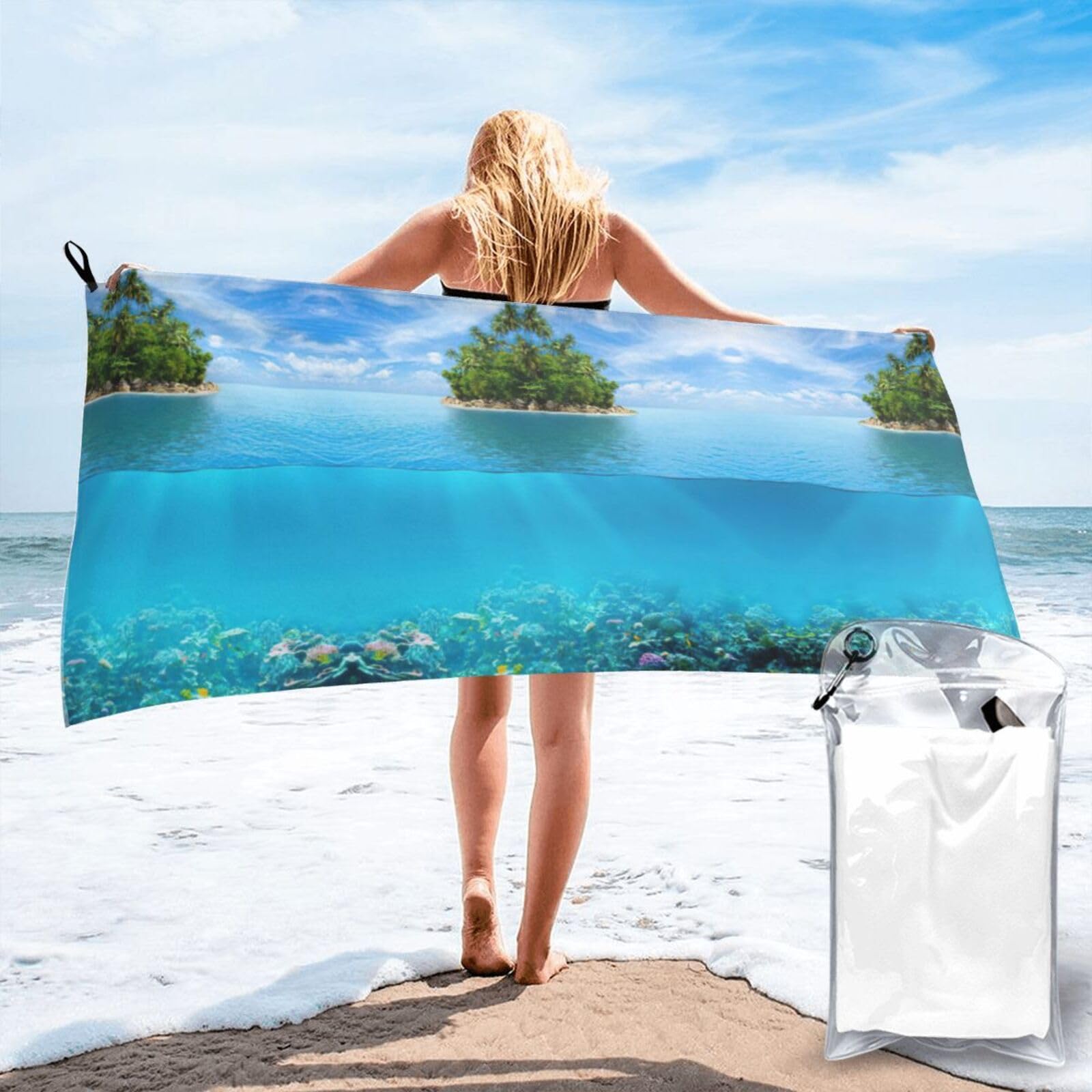 ENGhjes Underwater Coral Reef Seabed Print Camping Towel Fast Drying Bath Beach Shower Wrap For Gym Camping Vacation Adults Portable Gift