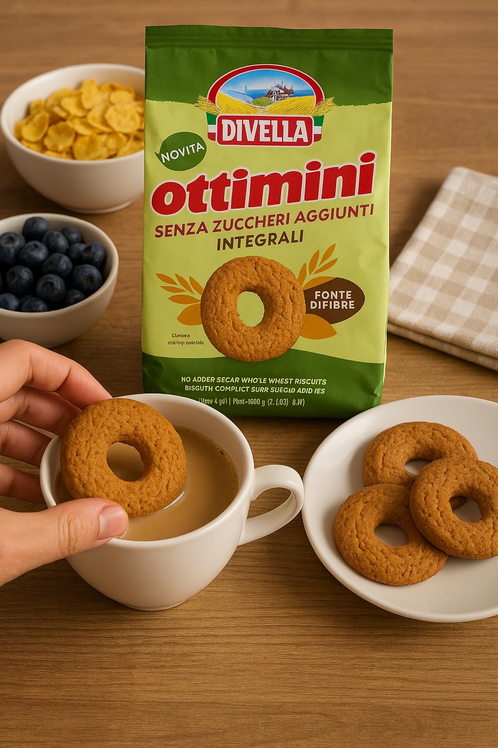 Ottimini Integrali Senza Zuccheri Aggiunti - Biscotti Integrali Fonte di Fibre, Senza Zucchero, 6 Confezioni da 400g ciascuna (Totale 2,4 kg) per Divella