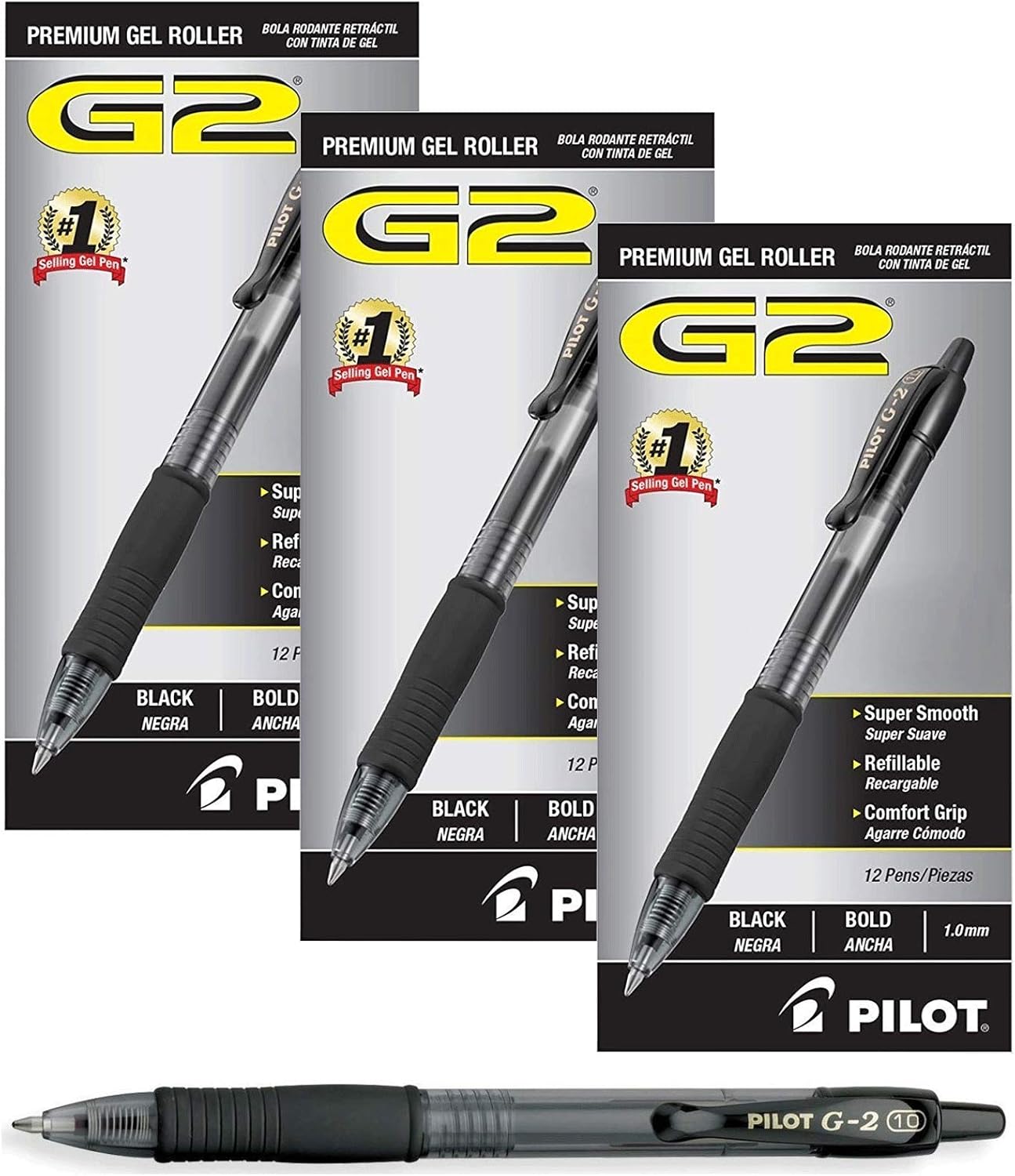 PILOT G2 Retractable Premium Gel Ink Roller Ball Pens Bold Point (Black, 36-Pack)