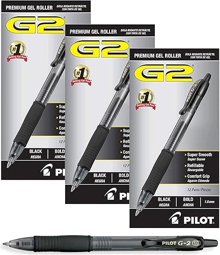 Pilot G2 - Bolígrafos retráctiles de tinta de gel prémium con punta gruesa (negro, paquete de 36)