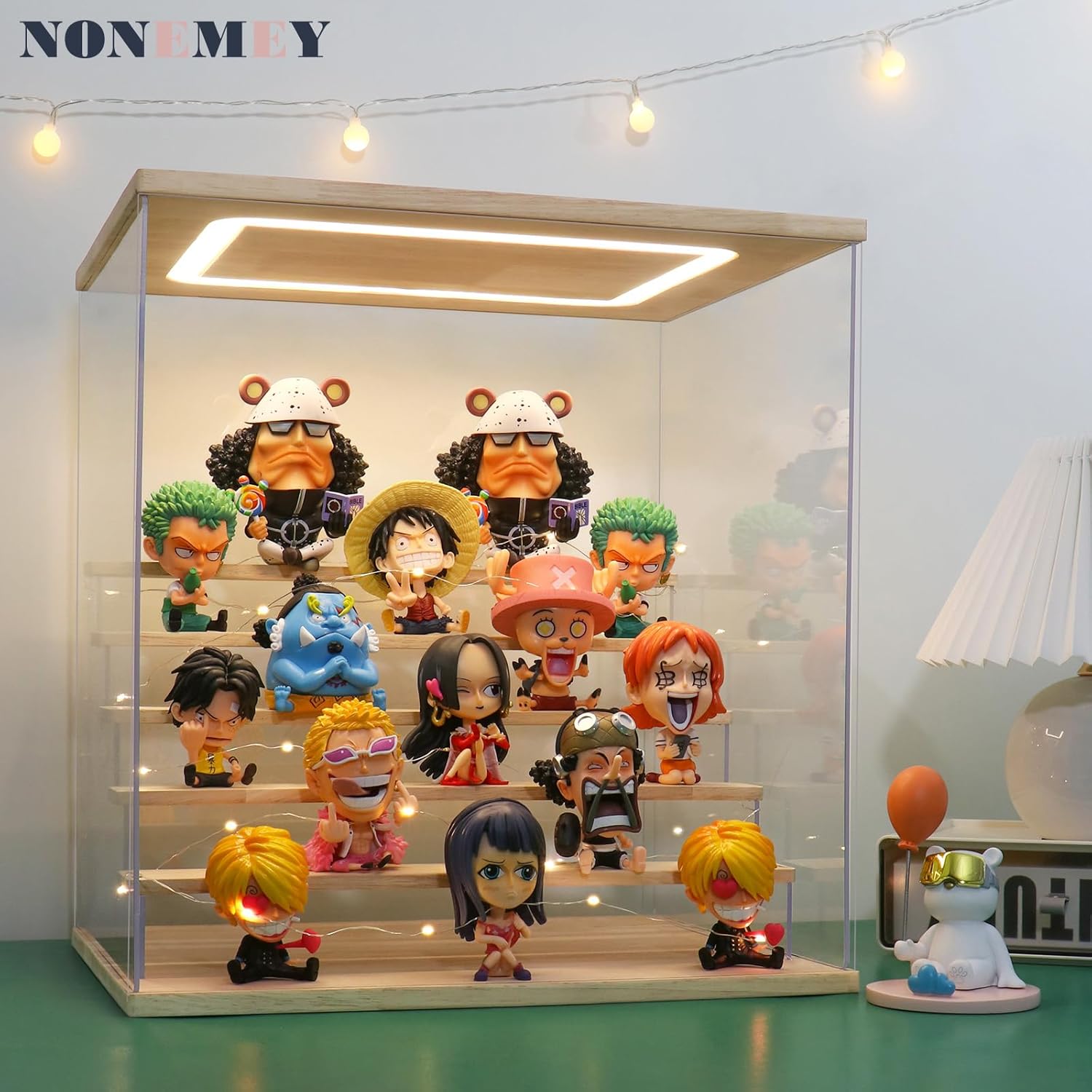 NONEMEY Clear Acrylic Display Case Stand with LED Light 2/3/4/5/6 Tier Storage Box Showcase Dustproof Organizer Box for Collectibles (6 Tiers 19.6 * 12.5 * 16.5inch)