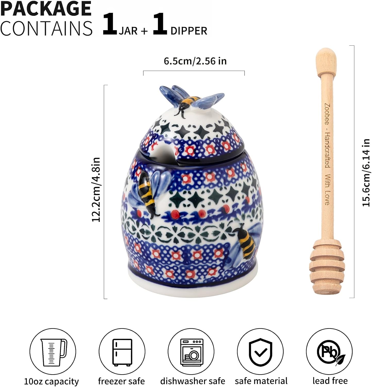ZOOBEE 10oz Handpainted Ceramic Honey Dispenser image 2
