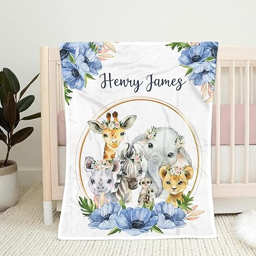 Miniatura 8 de Jump Up Manta personalizada de safari de flores para bebé, manta de bebé de animales de la selva, guardería de safari para bebé, manta de bebé con