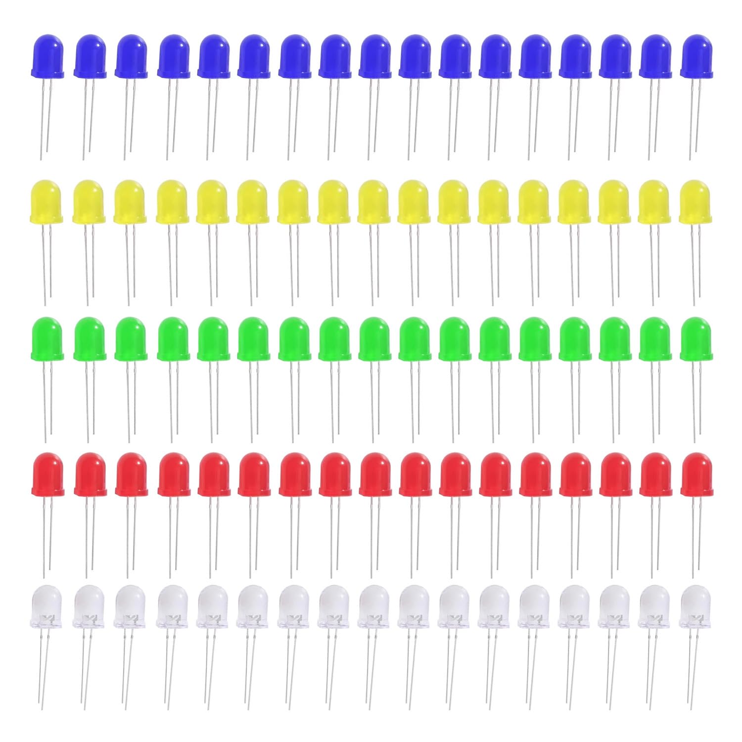 100Pcs 10mm LED Light Emitting Diode Kit - Assorted Colors (White, Red, Yellow, Green, Blue, Multi-Colored) for Science Projects, Experiments, and Circuit Kits - Jehbanne - Amazon product rated Grade C