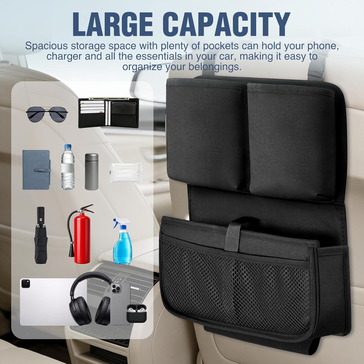 Rückenlehnenschutz Auto für BMW X5 1999-2024 | Auto Rückenlehnen organizer Kofferraumtasche Autositzschoner Kinder Organizer Tasche Schwarz