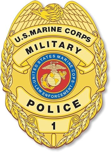 US Marine Corps Military Police Crest Shaped Sticker Gold Marines mp Logo Insignia Non-Reflective Officer Vinyl Decal for car, Laptop 3 x 4 inch USMC Licensed