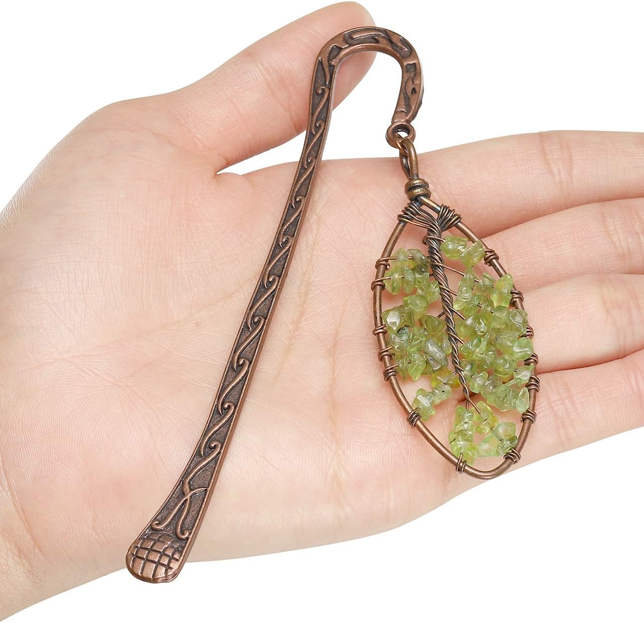 Jovivi 5pcs Antique Copper Metal Bookmark Beading Bookmarks with Handmade 7 Chakra Healing Crystals Tree of Life Tumbled Gemstones Assorted Beads