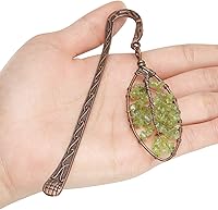 Vista 3 de Jovivi 3 marcapáginas de metal de cobre antiguo con cuentas hechas a mano con 7 cristales curativos de chakras hechos a mano, piedras preciosas