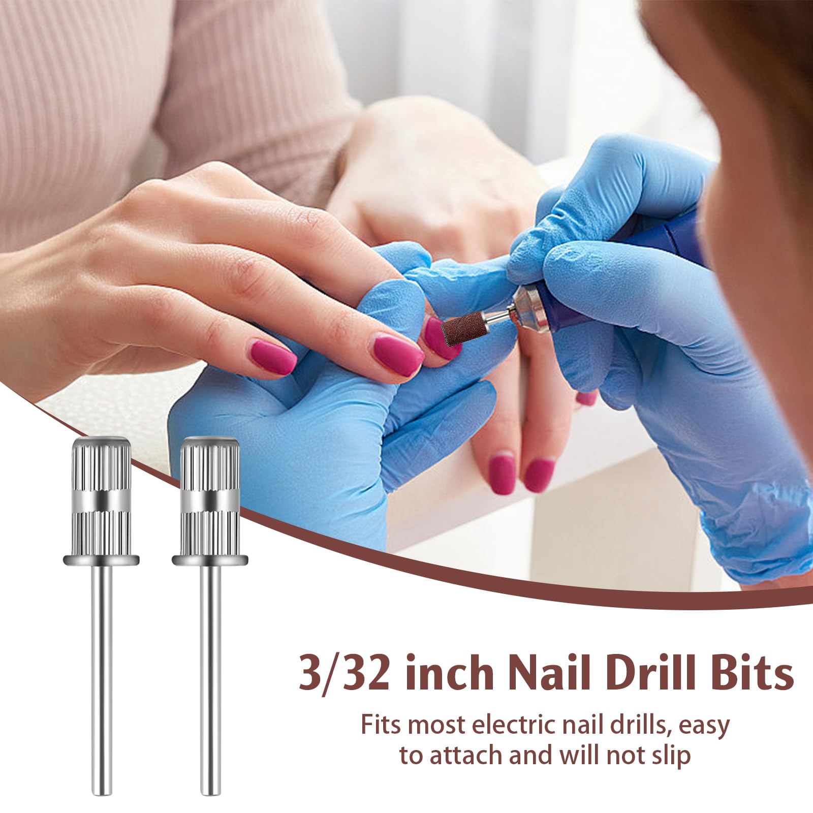 BEVTEE Lot de 200 bandes abrasives pour perceuse à ongles, grain 240, avec 2 forets à ongles de 1,9 cm, pour manucure et pédicure en acrylique, gel, marron, avec un organisateur dédié