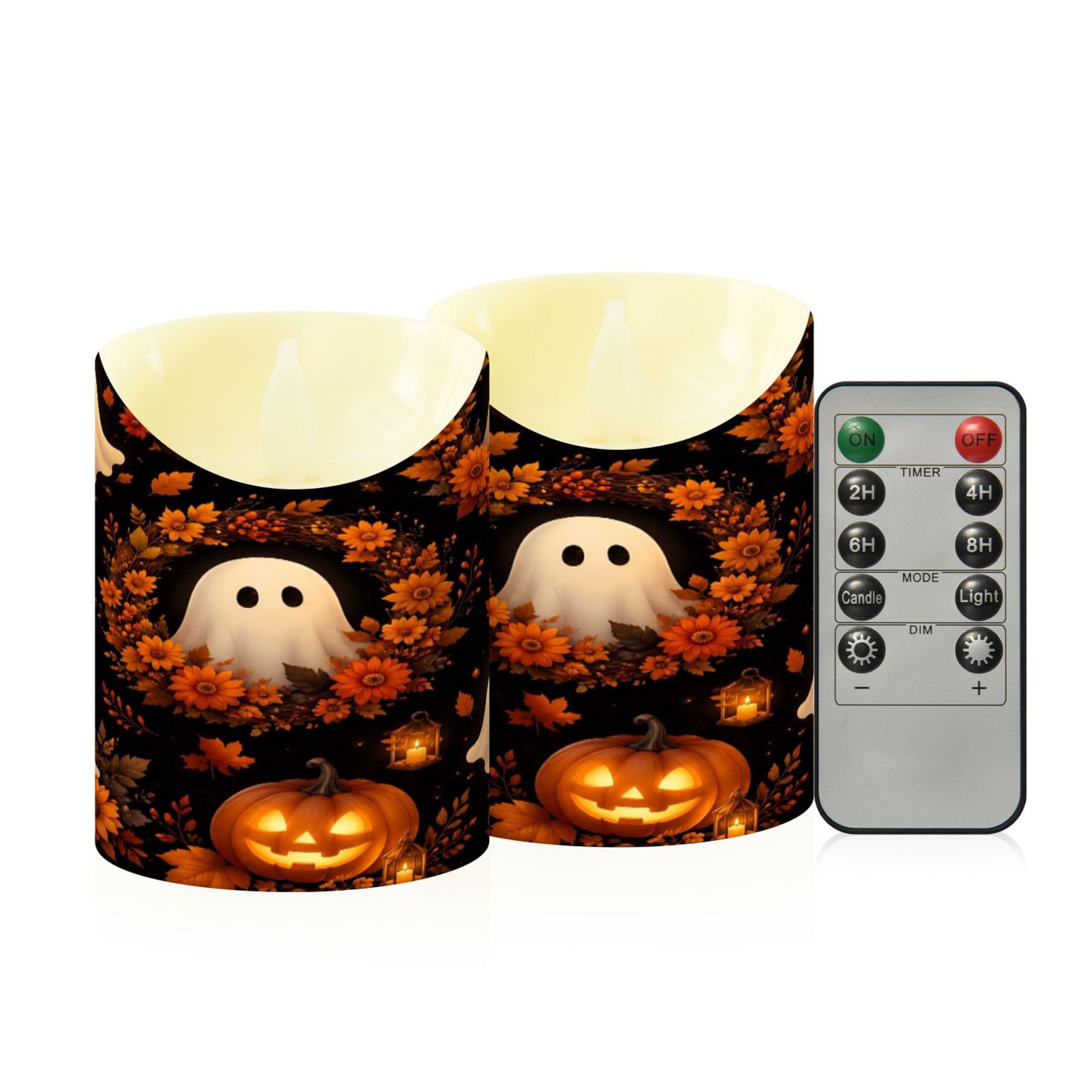 Fuauuyl Halloween LED Flameless Candles Flickering Plastic Pillar Candles Battery Operated Votive Candle with Remote Control and Timer, Home Decoration 2 Pack