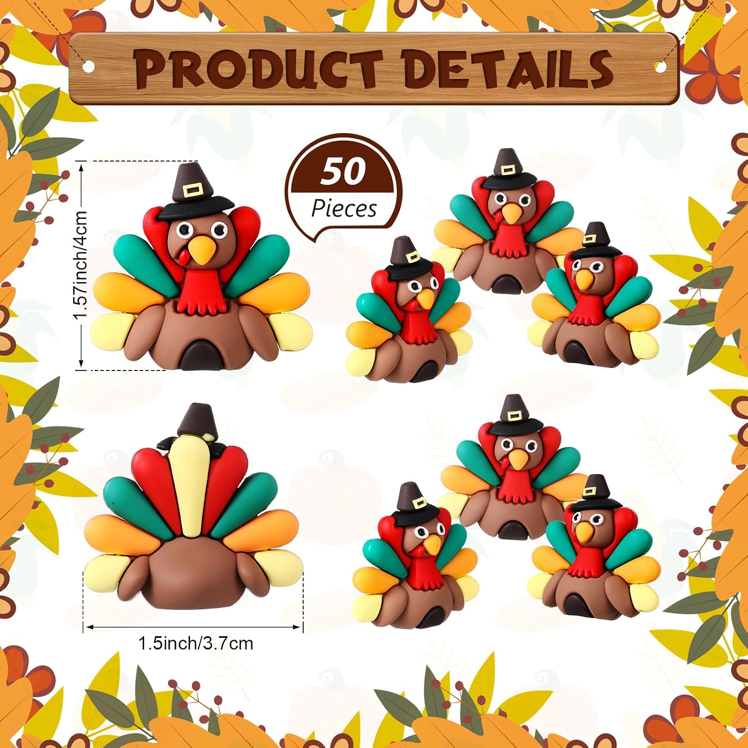 Halloscume 50 Pcs Thanksgiving Mini Turkey Figurine to Hide and Seek Tiny Fall Decor Rubber Miniatures Turkey Ornaments for Autumn Home Table Tray Thanksgiving Decorations