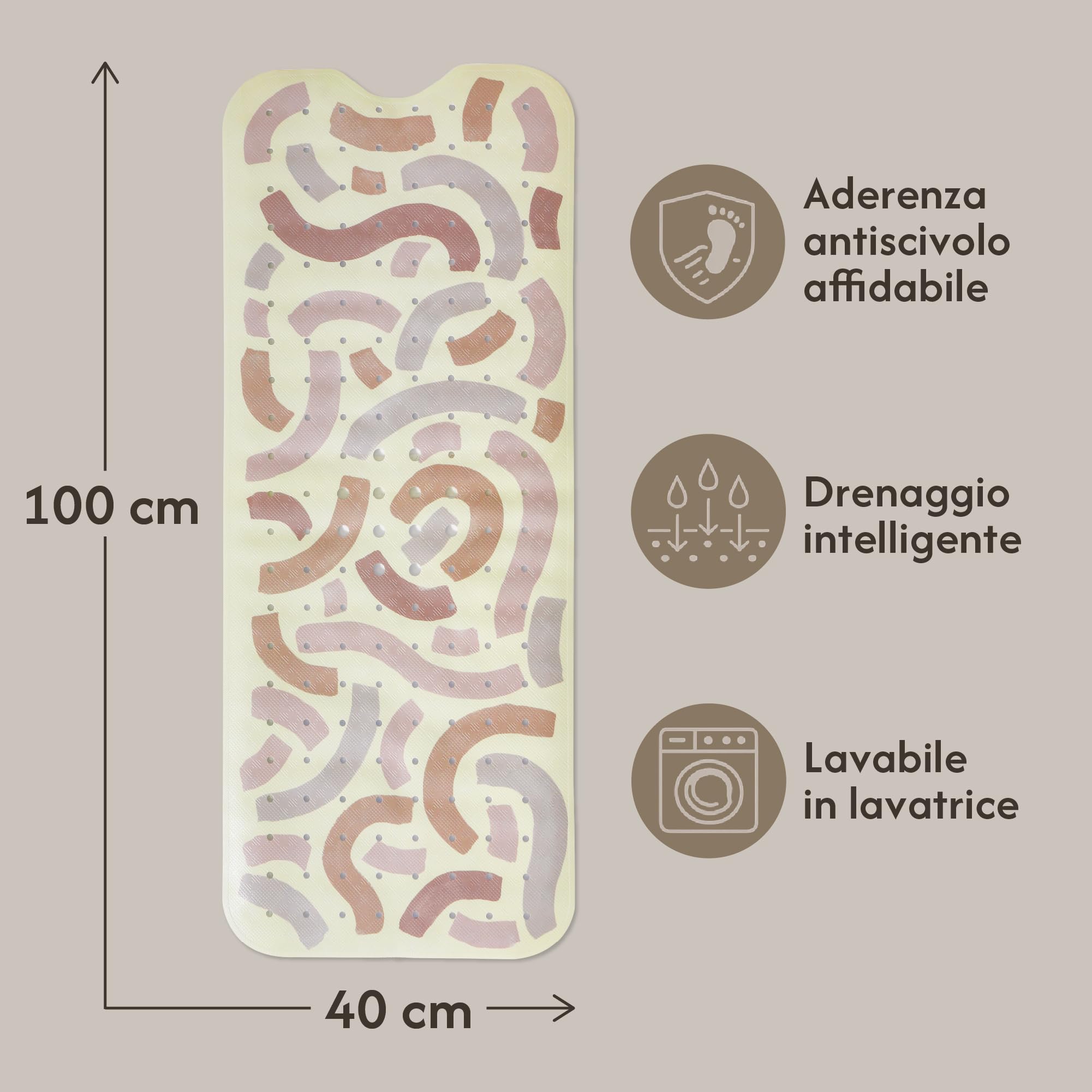 Hakuna Matte Gentle Arcs - Tappetino da bagno per bambini, antiscivolo, 100 x 40 cm, con gancio, antiscivolo, senza BPA