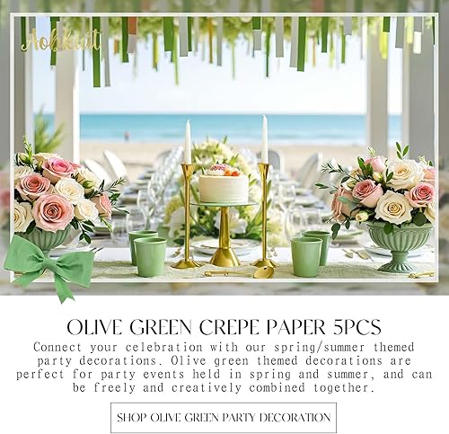 Miniatura 9 de AOBKIAT Decoraciones para fiesta de boda, 5 rollos de serpentinas de papel crepé color verde oliva y caqui para boda boho verde, cumpleaños