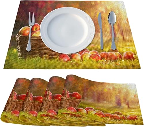 Miniatura 2 de A Basket Apples in Sun - Juego de 6 manteles individuales de tela de lino y poliéster, lavable de doble cara, mantel individual para cena familiar,