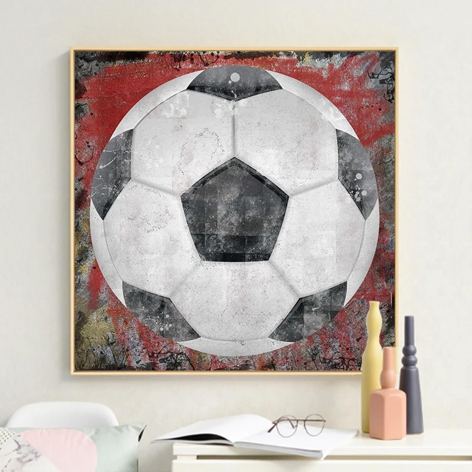 XINBAO Póster de arte callejero con diseño de balón de fútbol, pintura en lienzo motivacional, impresión de balón de fútbol, decoración de pared para habitación deportiva, 50 x 70 cm, sin marco