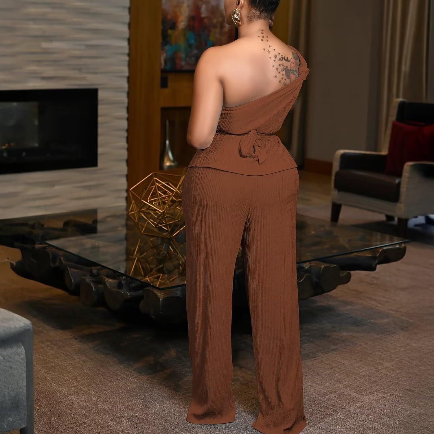 Ophestin Women 2 Piece Outfits 2026 Sexy Off Shoulder Sleeveless Tops Wide Leg Pant Set Tracksuit Sweatsuits - Image 2