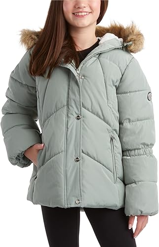 DKNY Chaqueta de invierno para niñas, parka acolchada con burbujas acolchadas, abrigo pesado para niños pequeños, niñas (2T-16)