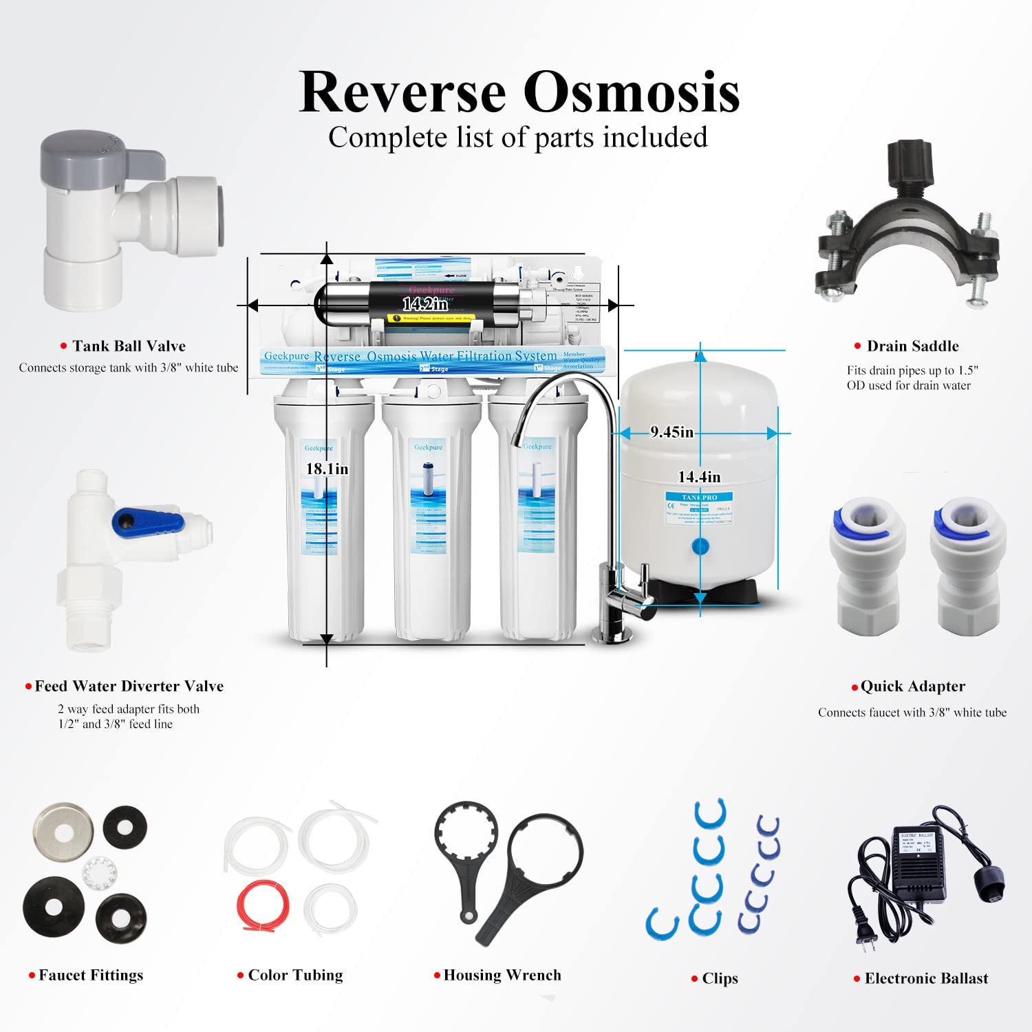 Geekpure Sistema de filtro de agua potable de ósmosis inversa de 6 etapas - 75GPD