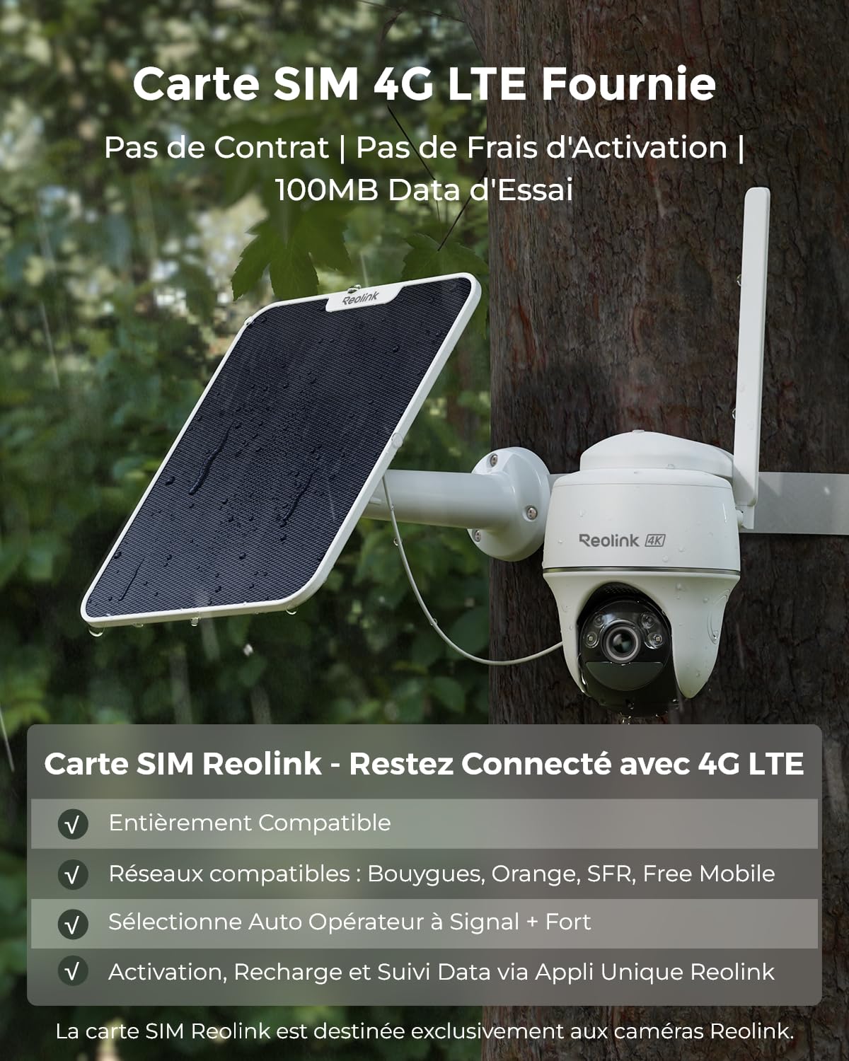Reolink 4K Caméra Solaire 4G Carte SIM, Vision Nuit Couleur, Go PT Ultra | 355° Pan & 140° Tilt, Détection IA Personne/Véhicule/Animal, LTE, Audio Bidirectionnel, Extérieur, Panneau Solaire Inclus