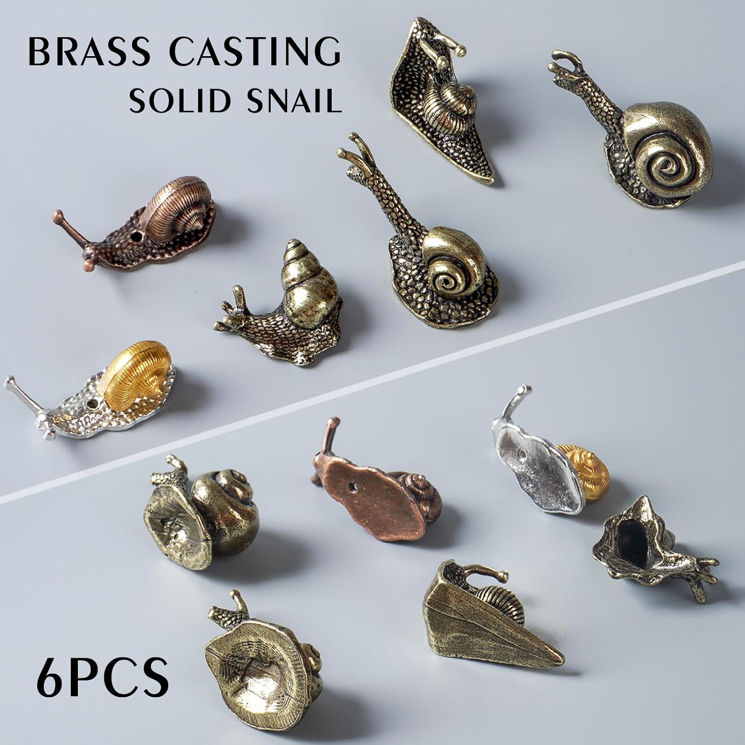 6 Pcs Brass Snail Figurines,Mini Figurines Set,Small Collectible Miniature Statues Snail Ornamentsfor Plant Decor, Fairy Garden Decor, Desk & Shelf Decor, Cute Hidden Decor image 5