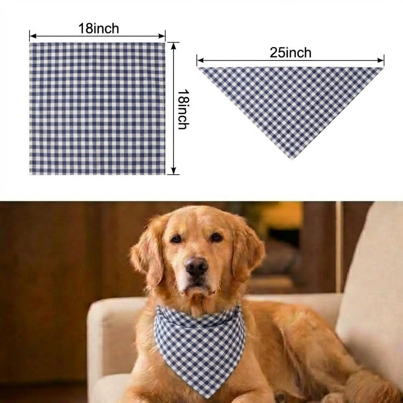 Dog Bandanas 1 Pack; Cotton Linen Blue Bandana Plaid for Large Dogs; Soft Breathable Dog Accessories; Classic Dog Apparel & Accessories — view 2