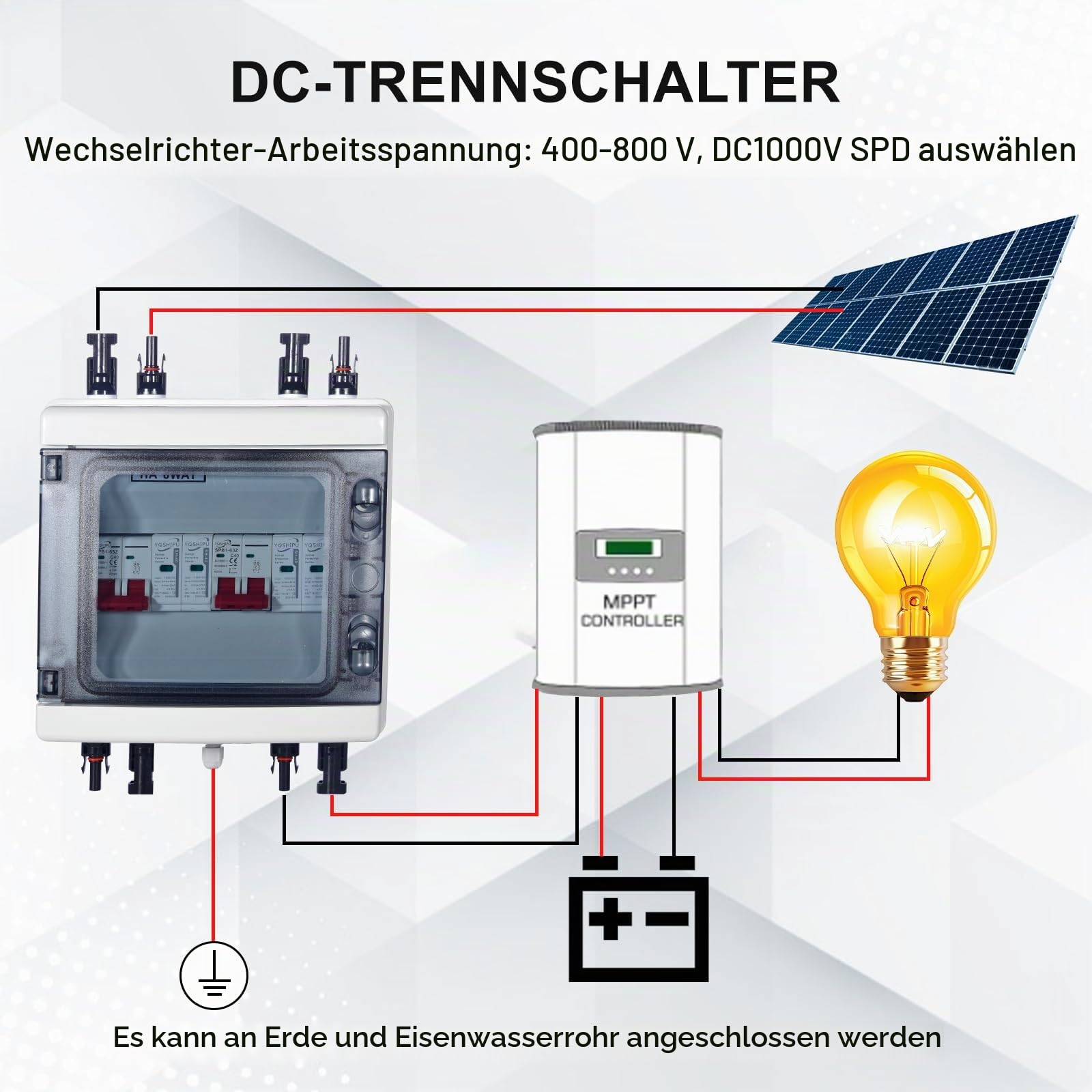 Überspannungsschutz PV, DC 40 A/1000 V Trennschalter, Blitzschutzschalter (2 in 2 Out), Solar-PV-Anschlussbox, IP65 wasserdicht
