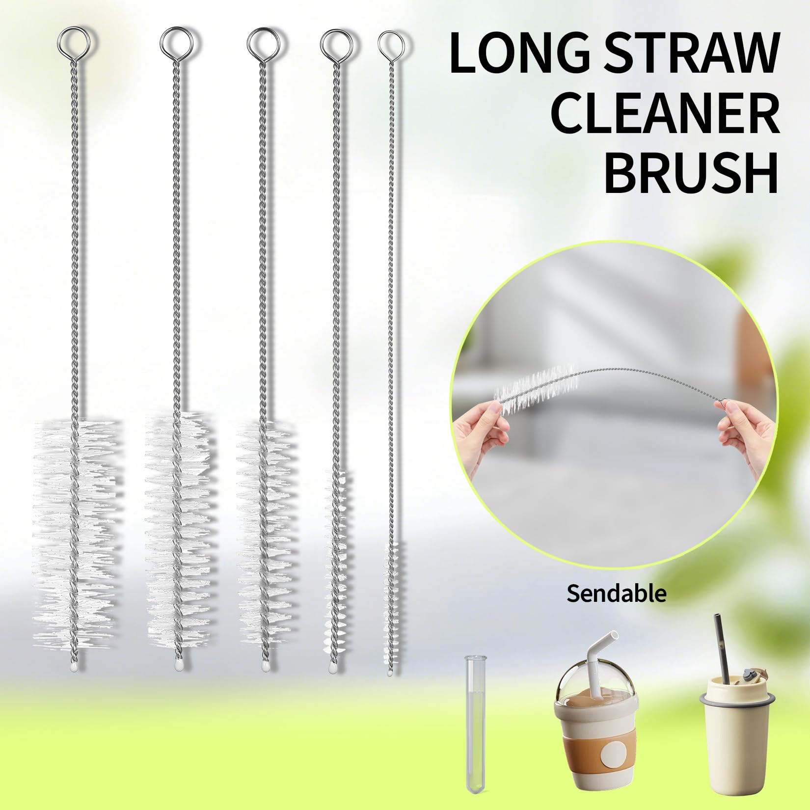 8 Pcs Water Bottle Brushes for Cleanings,Long Handle Water Bottle Cleaning Brushes for Small Spaces,Pipe Cleaners Straw Cleaner Brush Set for Baby Bottles Drinking Glasses Narrow Neck Bottles Flasks - Image 3