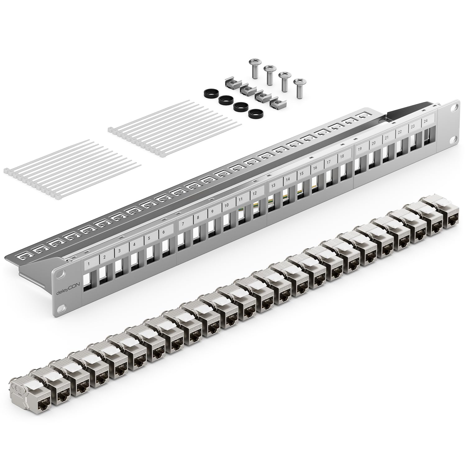 Panneau De Brassage CAT7 24 Ports – Modulaire 1U Rack 19" Avec 24 Modules Keystone Blindés – 10 Gbit/s 600 MHz – Idéal Réseau Pro Et Maison