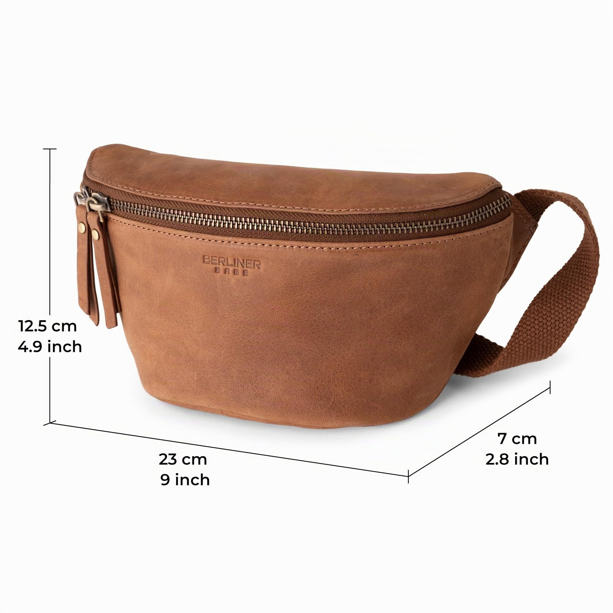 Berliner Bags Vintage Bauchtasche Noah, Umhängetasche aus Leder, Crossbody Tasche, Gürteltasche für Damen und Herren - Braun