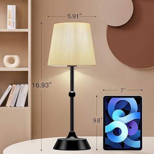 Miniatura 7 de Lámpara de mesa LED inalámbrica, recargable de 6000 mA, lámpara de escritorio negra portátil, lámpara de mesa con control táctil regulable, para