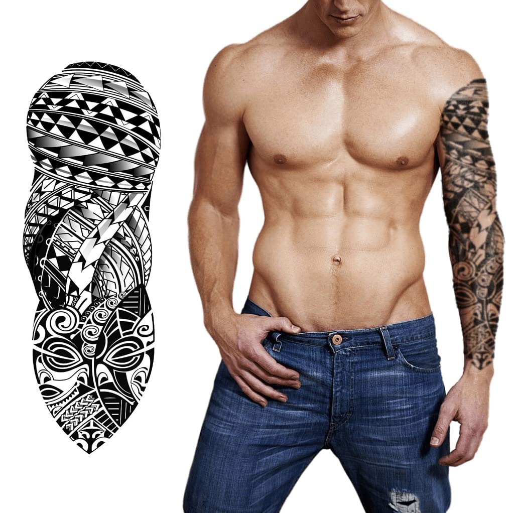 S.A.V.I Full Arm Tattoo, Full Sleeve Arm Tattoo For Men, Classic Totem Tribal For Girls Women, Temporary Tattoo Sticker, Size 48x17CM-picture-26
