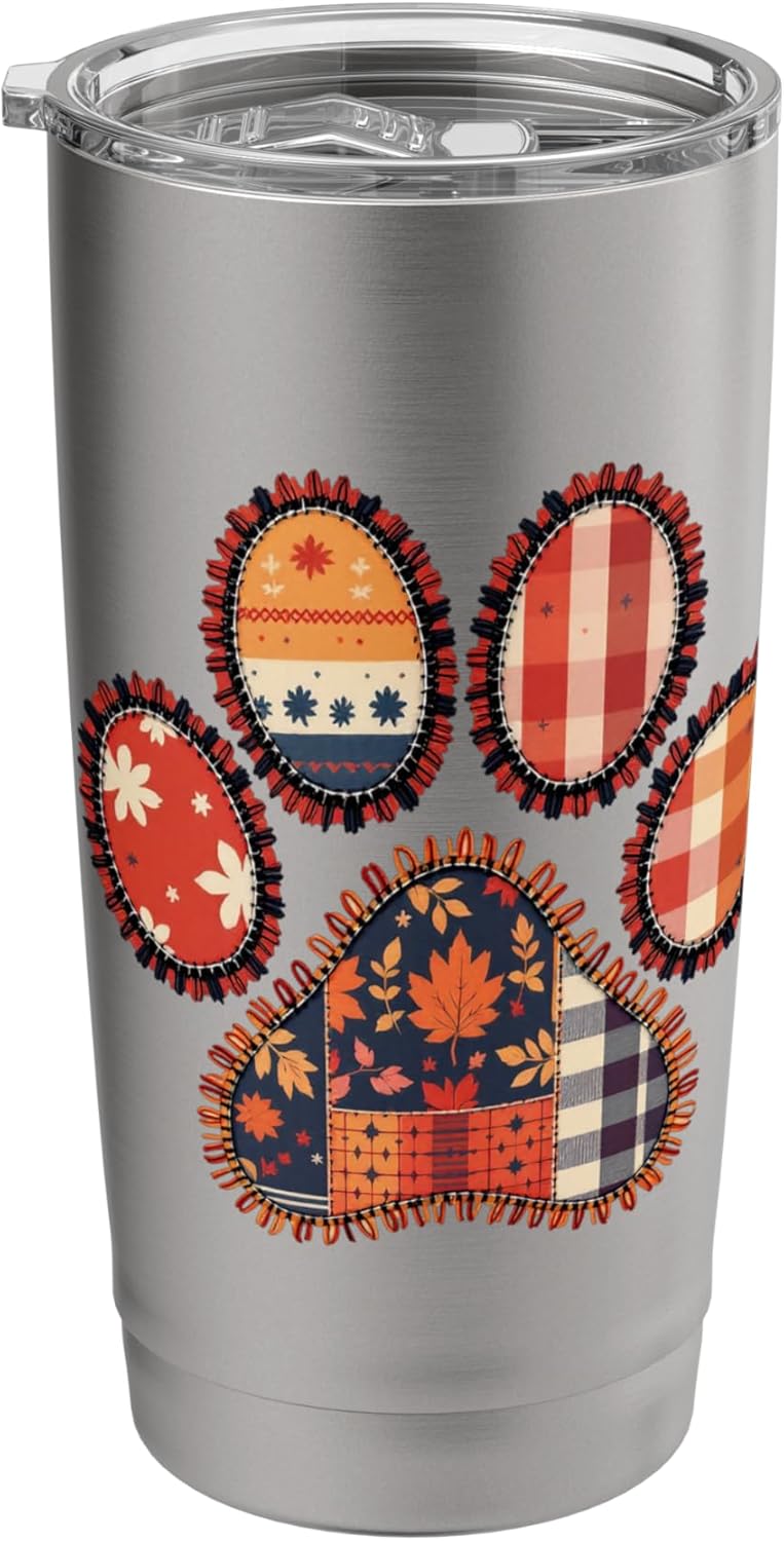 Patchwork Quilted Dog Paw Print for Dog Grandma Stainless Steel Insulated Tumbler
