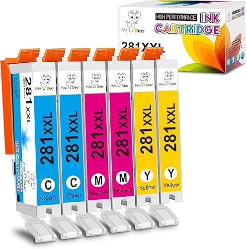 Miss Deer CLI-281 XXL CyanMagentaYellow-3 Tinta de color compatible con Canon 281XXL CLI281 Value Pack funciona para Pixma TS6120 TS8120 TR7520